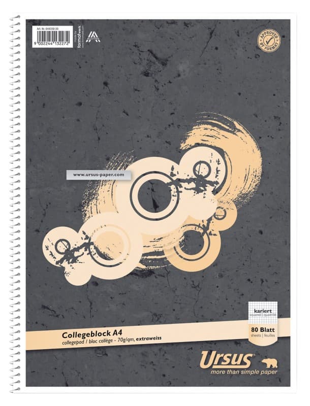 Ursus Style Notizbuch DIN A4 Kariert Spiralbindung Papier Perforiert 160 Seiten