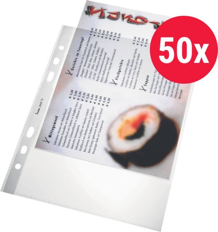 Bene ClearView Prospekthüllen A5 Glasklar Transparent 100 Mikron PP (Polypropylen) Öffnung oben 6 Löcher 206870CL 50 Stück