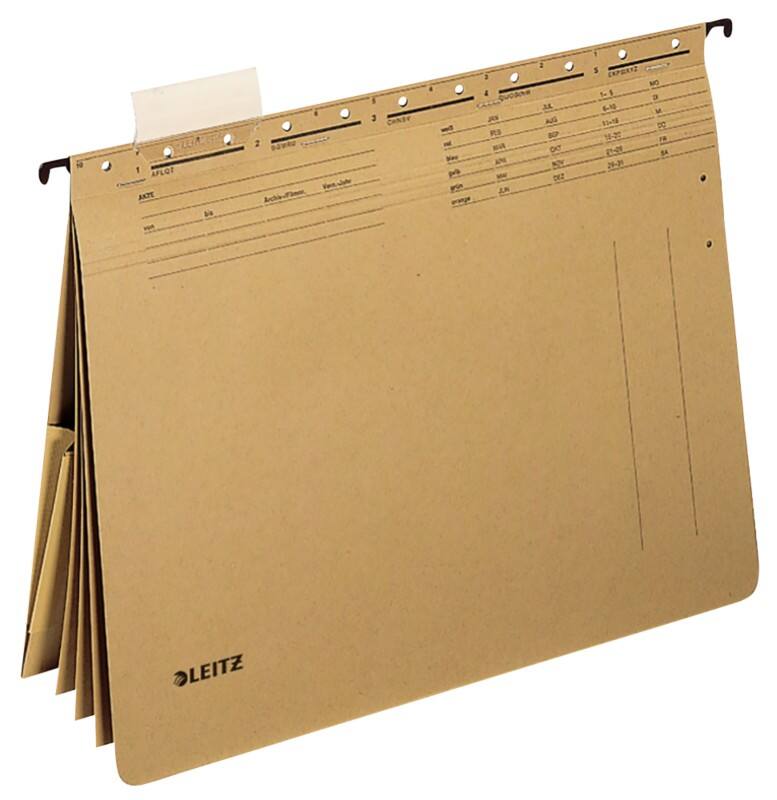 Leitz ALPHA Mehrfach-Hängehefter 1983 A4 4x Kaufmännische Heftung 1x Innentasche V-Base 15 mm 250 g/m² Naturbraun 100% Recycelter Natron-Karton