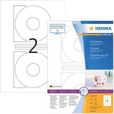 HERMA CD-Etiketten 4471 Weiß DIN A4 Ø 116 mm 100 Blatt à 2 Etiketten