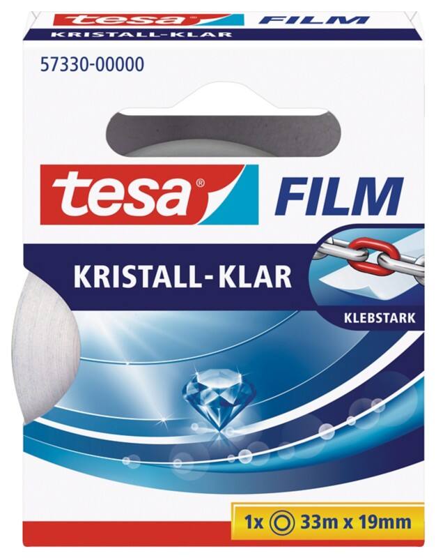 tesa Klebeband tesafilm Kristall-Klar 57330 Transparent 19 mm (B) x 33 m (L) PP (Polypropylen) Niedrige Lautstärke