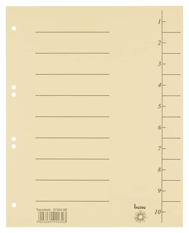 Bene 1 bis 10 Trennblätter DIN A4 Gelb 10-teilig Pappkarton 6 Löcher 97300GE 100 Stück