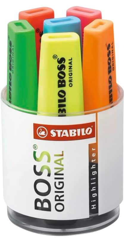 STABILO BOSS ORIGINAL Textmarker Färbig sortiert Breit Keilspitze 2 - 5 mm Nachfüllbar 6 Stück