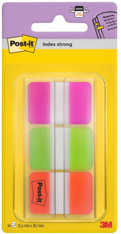 Post-it Durable Index-Haftstreifen Rechteckig 2,54 x 3,81 cm Farbig sortiert 3 Stück à 22 Streifen