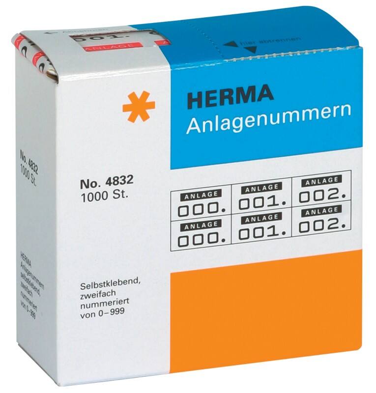 HERMA 4832 Nummernetiketten Selbstklebend Weiß Rot 2000 Etiketten pro Packung