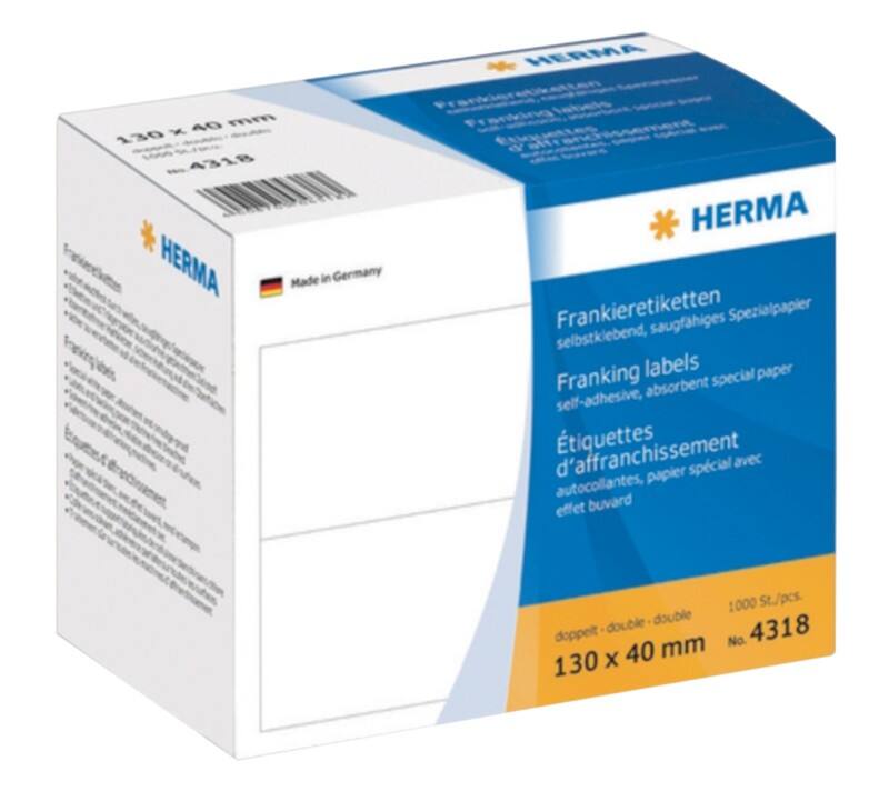 HERMA Frankieretiketten 4318 Weiß 130 x 40 mm 500 Blatt à 2 Etiketten