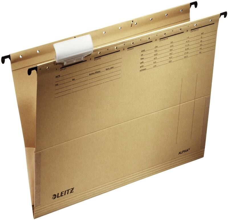 Leitz ALPHA Hängetaschen 1916 A4 V-Base 15 mm 250 g/m² Naturbraun 100% Recycelter Natron-Karton 10 Stück