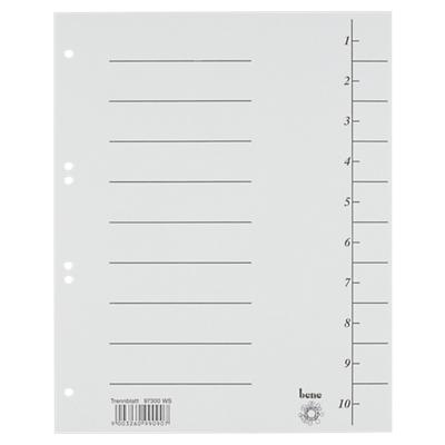 Bene 1 bis 10 Trennblätter DIN A4 Weiß 10-teilig Pappkarton 6 Löcher 97300WS 100 Stück