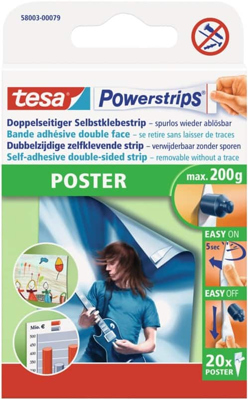 tesa Powerstrips Poster Klebestreifen 200 g Weiß 20 Stück