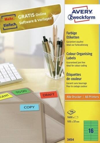 Avery 3454 Universal-Etiketten Grün 105 x 37 mm 100 Blatt à 16 Etiketten