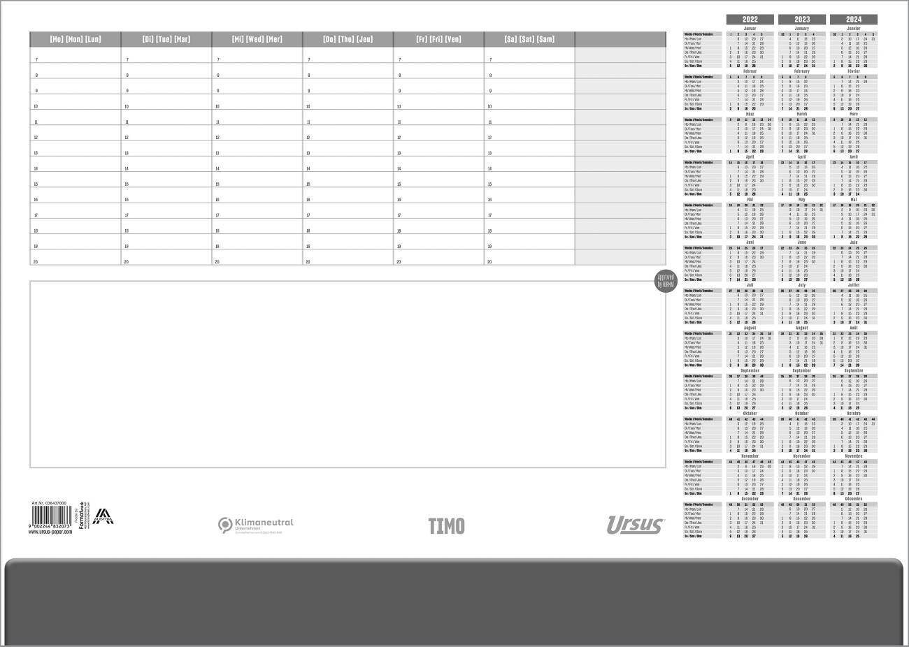 Ursus Style Schreibunterlage Timo 52,5 x 37,5 cm 2020-2022 Grau, Weiß