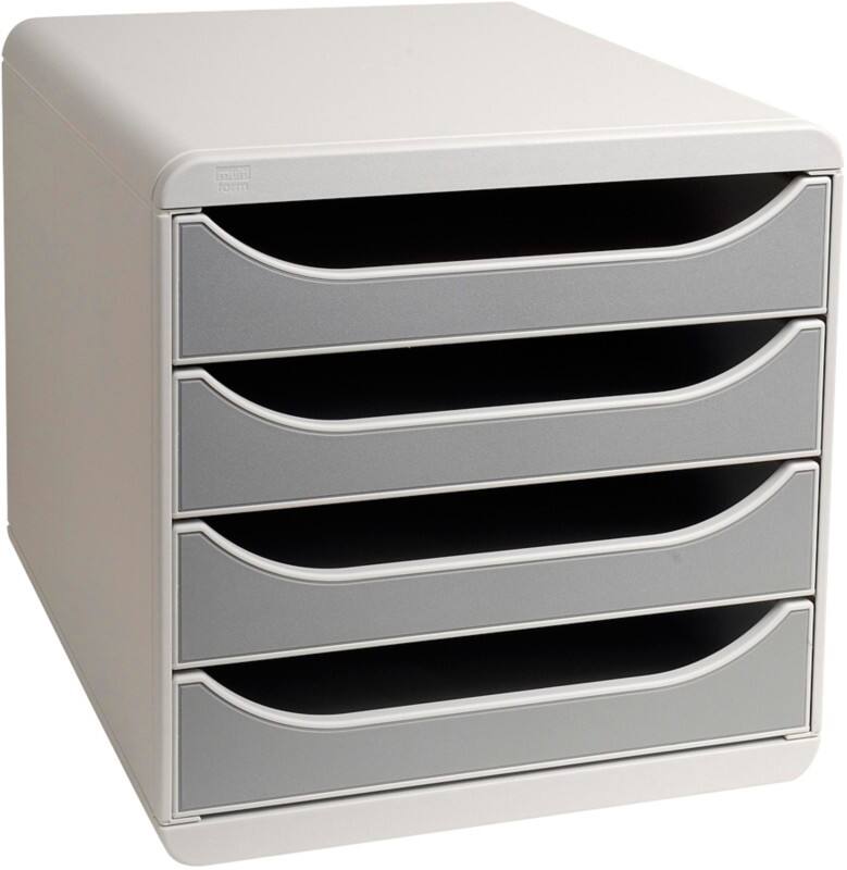 Exacompta Schubladenbox PS (Polystyrol) Grau, Hellgrau 4 Schübe 27,8 x 34,7 x 26,7 cm A4