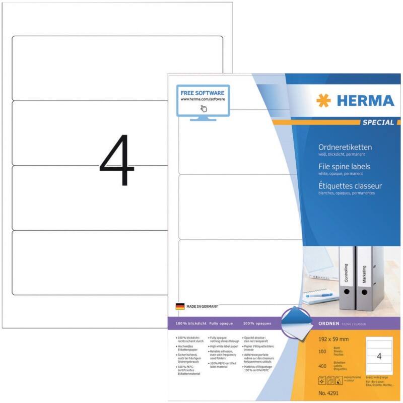 HERMA 4291 Ordneretiketten A4 59 mm Weiß 400 Stück