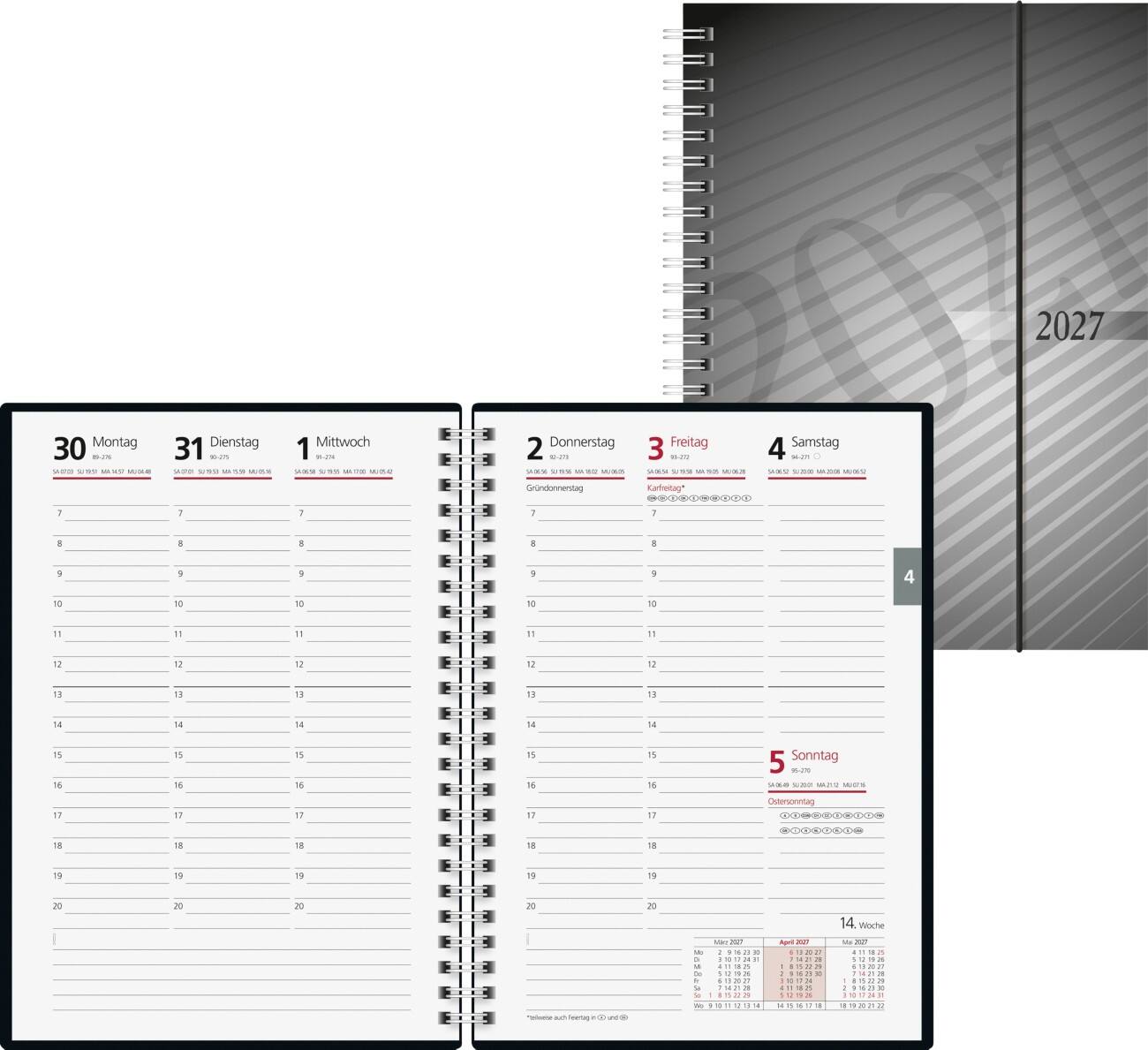 BRUNNEN Buchkalender Futura 2 2022 A5 1 Woche/2 Seiten Offsettpapier Grau