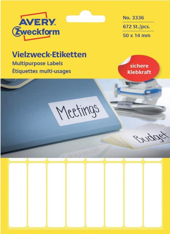 AVERY Zweckform Universaletiketten 3336 Weiß 50 x 14 mm 28 Blatt à 24 Etiketten