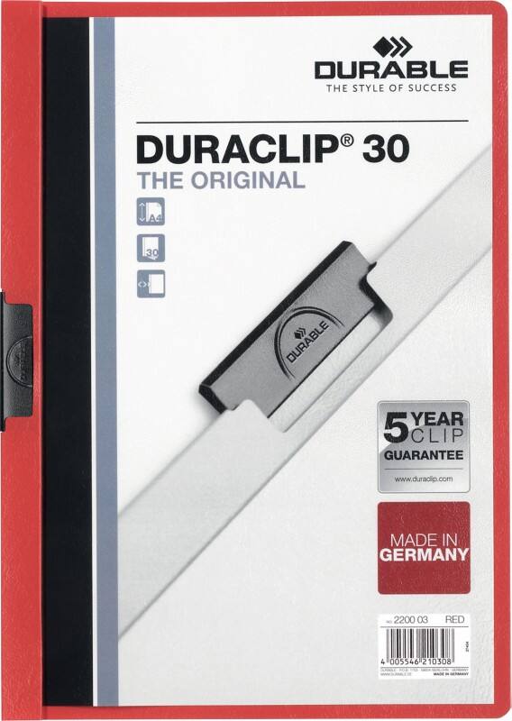 DURABLE Duraclip Klemmmappe 30 Blatt A4 Rot
