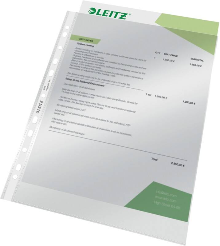 Leitz Prospekthüllen A4 Glasklar Transparent 80 Mikron PP (Polypropylen) Öffnung oben 11 Löcher 4770 100 Stück