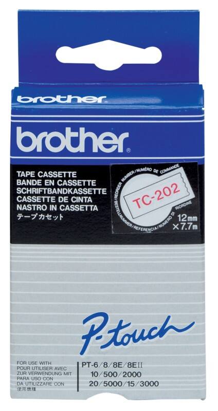 Brother TC Schriftband TC-102 Rot auf Transparent 12 mm x 7,7 m