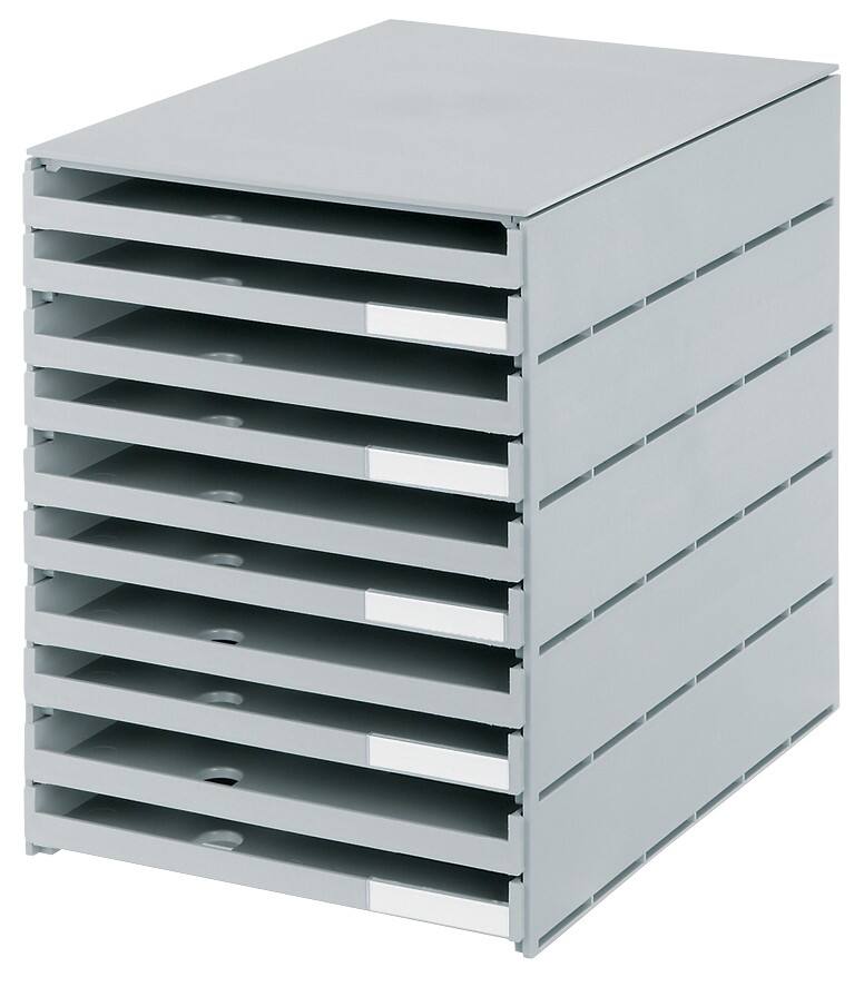 Styro Schubladenbox Styroval Kunststoff Grau 24,6 x 33,5 x 32,3 cm 10 Offene Schubladen