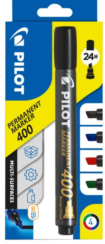 Pilot 400 Permanentmarker Fein Keilspitze 1,5 - 4 mm Färbig sortiert 4 Stück
