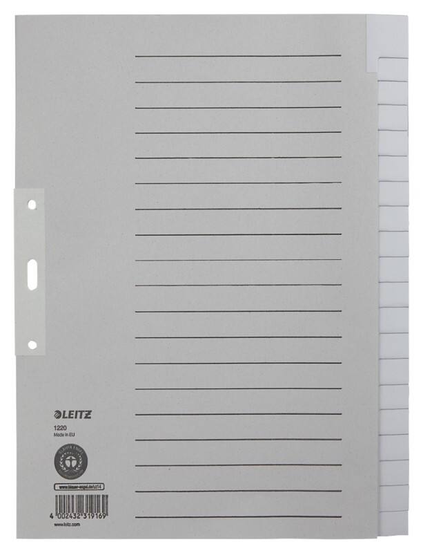 Leitz Blanko Register DIN A4 Überbreite Grau 20-teilig Pappkarton 3 Löcher 1220