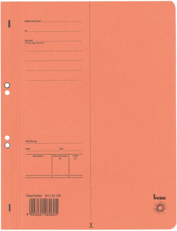 Bene Ösenhefter Manilakarton A4 Orange voller Vorderdeckel 23,5 x 30,5 cm