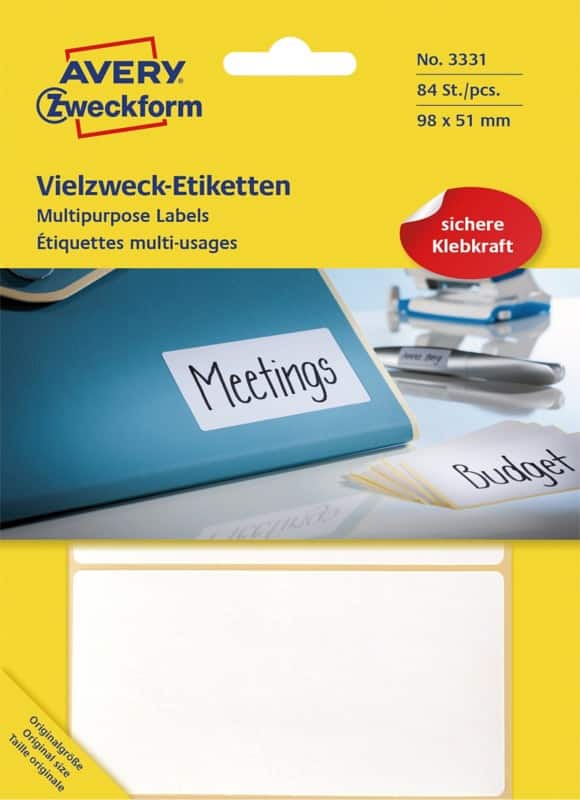AVERY Zweckform Universaletiketten 3331 Weiß 98 x 51 mm 28 Blatt à 3 Etiketten