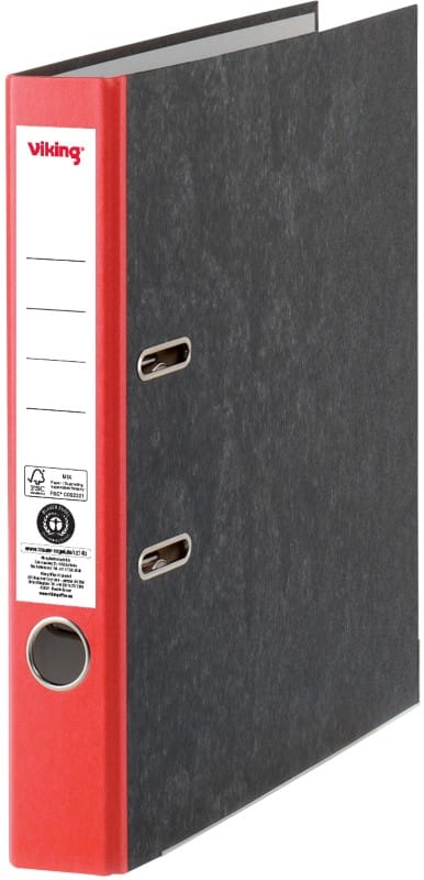 Viking Ordner A4 50 mm Rot, Schwarz 2 Ringe Pappkarton Wolkenmarmor Hochformat Recycled