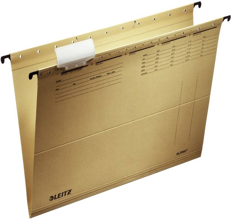 Leitz ALPHA Hängemappen 1915 A4 V-Base 15 mm 250 g/m² Naturbraun 100% Recycelter Natron-Karton 10 Stück