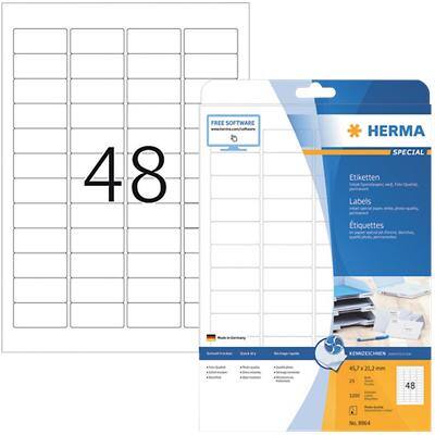 HERMA Inkjetetiketten 8864 Weiß DIN A4 45,7 x 21,2 mm 25 Blatt à 48 Etiketten