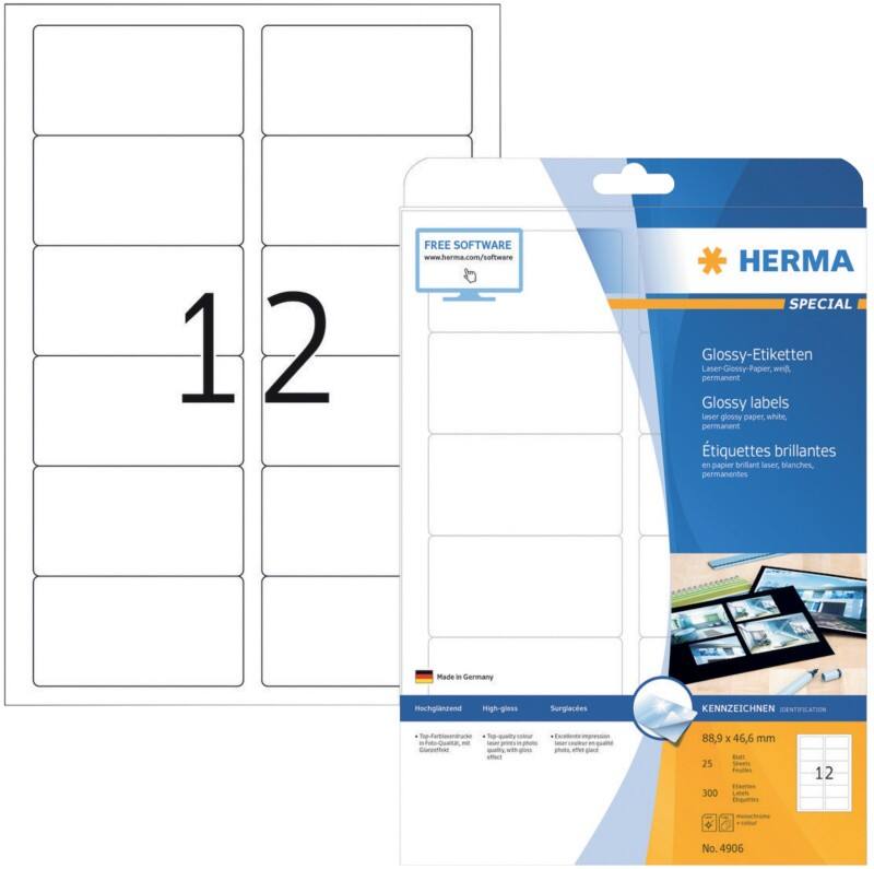 HERMA Laseretiketten 4906 Weiß Rechteckig 300 Etiketten pro Packung