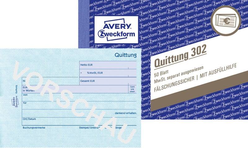 AVERY Zweckform Quittungsblock 302 Blau A6 quer Perforiert 50 Blatt