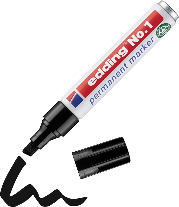 edding Nr. 1 Permanentmarker 100% Recycelt Breit Keilspitze 1 - 5 mm Schwarz Nachfüllbar Wasserbeständig