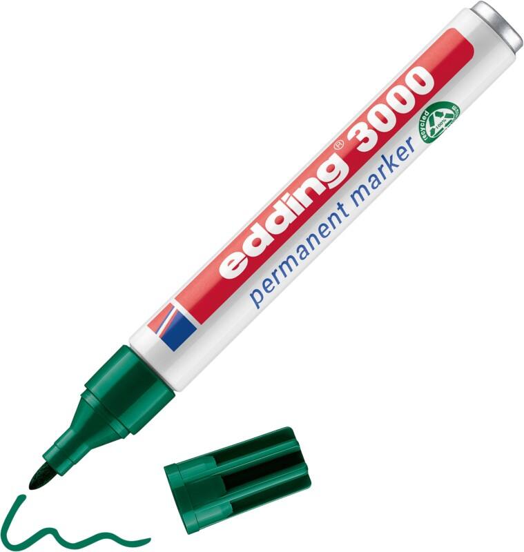 edding 3000 3000 Permanentmarker 100% Recycelt Mittel Rundspitze 1,5 - 3 mm Grün Nachfüllbar Wasserbeständig