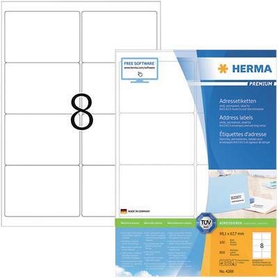 HERMA Adressetiketten 4269 Weiß DIN A4 99,1 x 67,7 mm 100 Blatt à 8 Etiketten