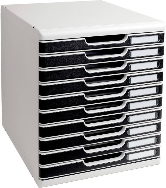 Exacompta Modulo Schubladenboxen Kunststoff, PS (Polystyrol) Hellgrau, Schwarz 10 Schübe 28,8 x 35 x 32 cm A4