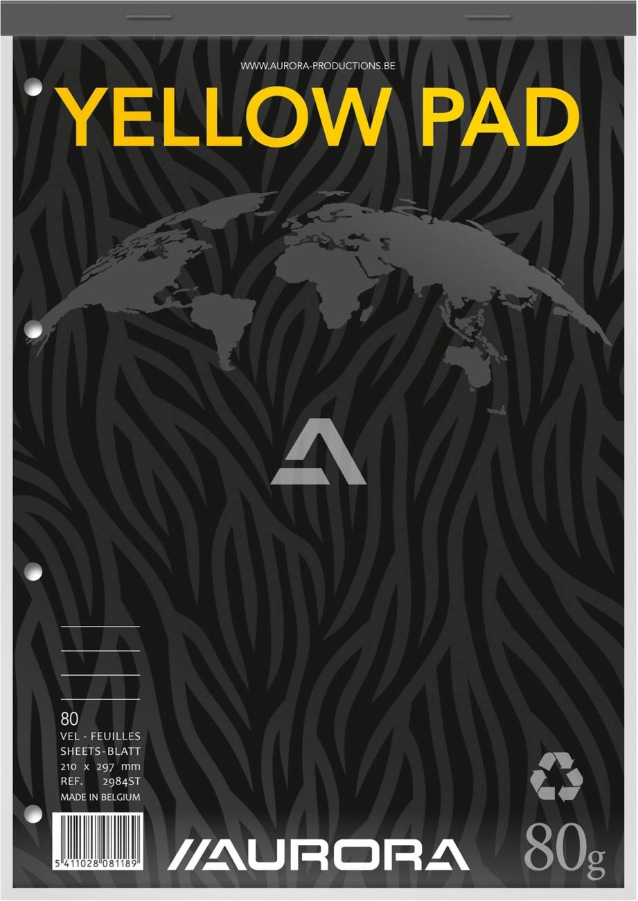 AURORA A4 Oben gebunden Grau Papiercover Notepad Yellow Sheets Ruled 80 Sheets