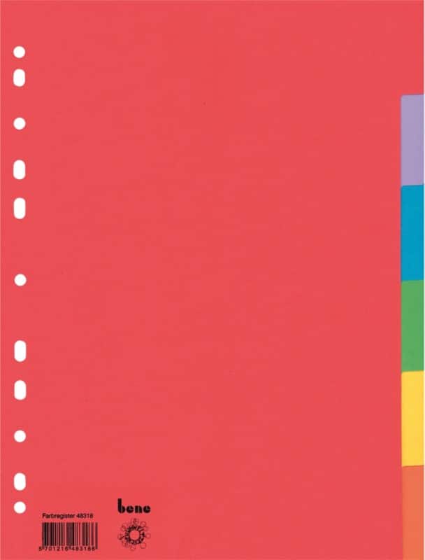 Bene Blanko Register DIN A4 Färbig sortiert 6-teilig Pappkarton 11 Löcher 48318 6 Stück