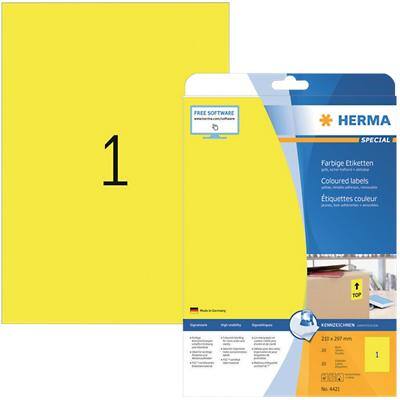 HERMA 4421 Multifunktionsetiketten SuperPrint Gelb DIN A4 210 x 297 mm Rechteckig 25 Etiketten pro Packung