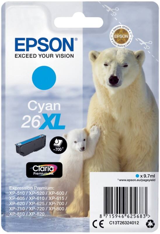 Epson 26XL Original Tintenpatrone C13T26324012 Cyan