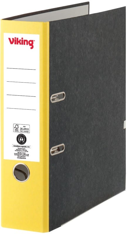 Viking Ordner A4 80 mm Gelb, Schwarz 2 Ringe Pappkarton Wolkenmarmor Hochformat Recycled