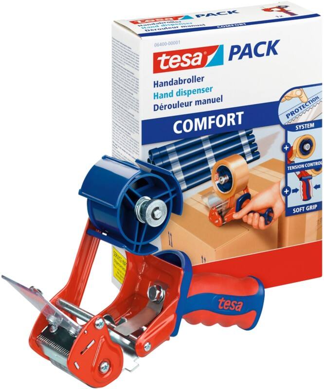 tesa Klebebandabroller tesapack Comfort Blau, Rot 60 mm (B) x 2,2 m (L) Kunststoff, Metall 6400