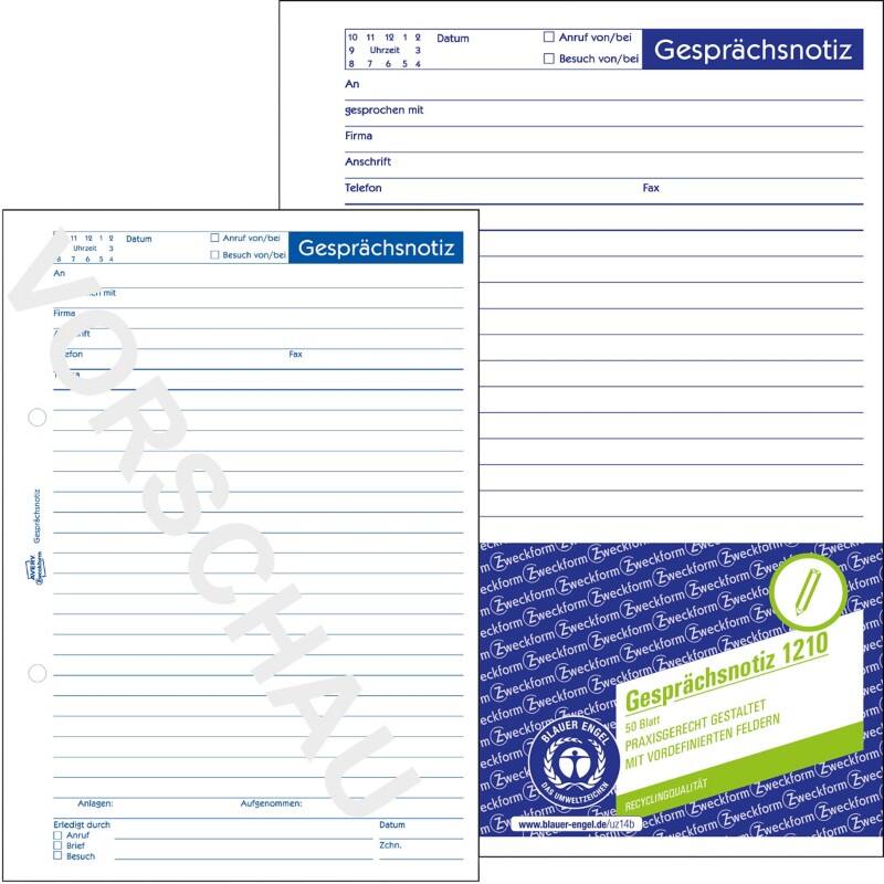 AVERY Zweckform Gesprächsnotizblock Weiß 1210 A5 Perforiert 50 Blatt