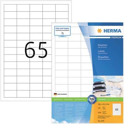 HERMA Universaletiketten 4270 Weiß DIN A4 38,1 x 21,2 mm 100 Blatt à 65 Etiketten