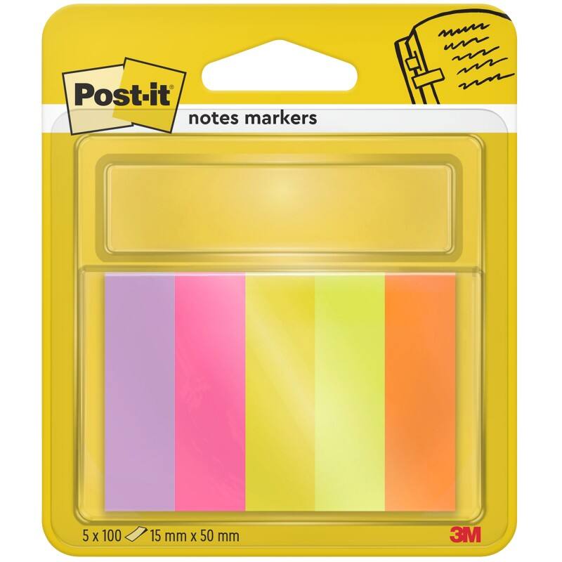 Post-it Haftmarker Rechteckig 1,5 x 5 cm Farbig sortiert Page Marker 5 Stück à 100 Streifen