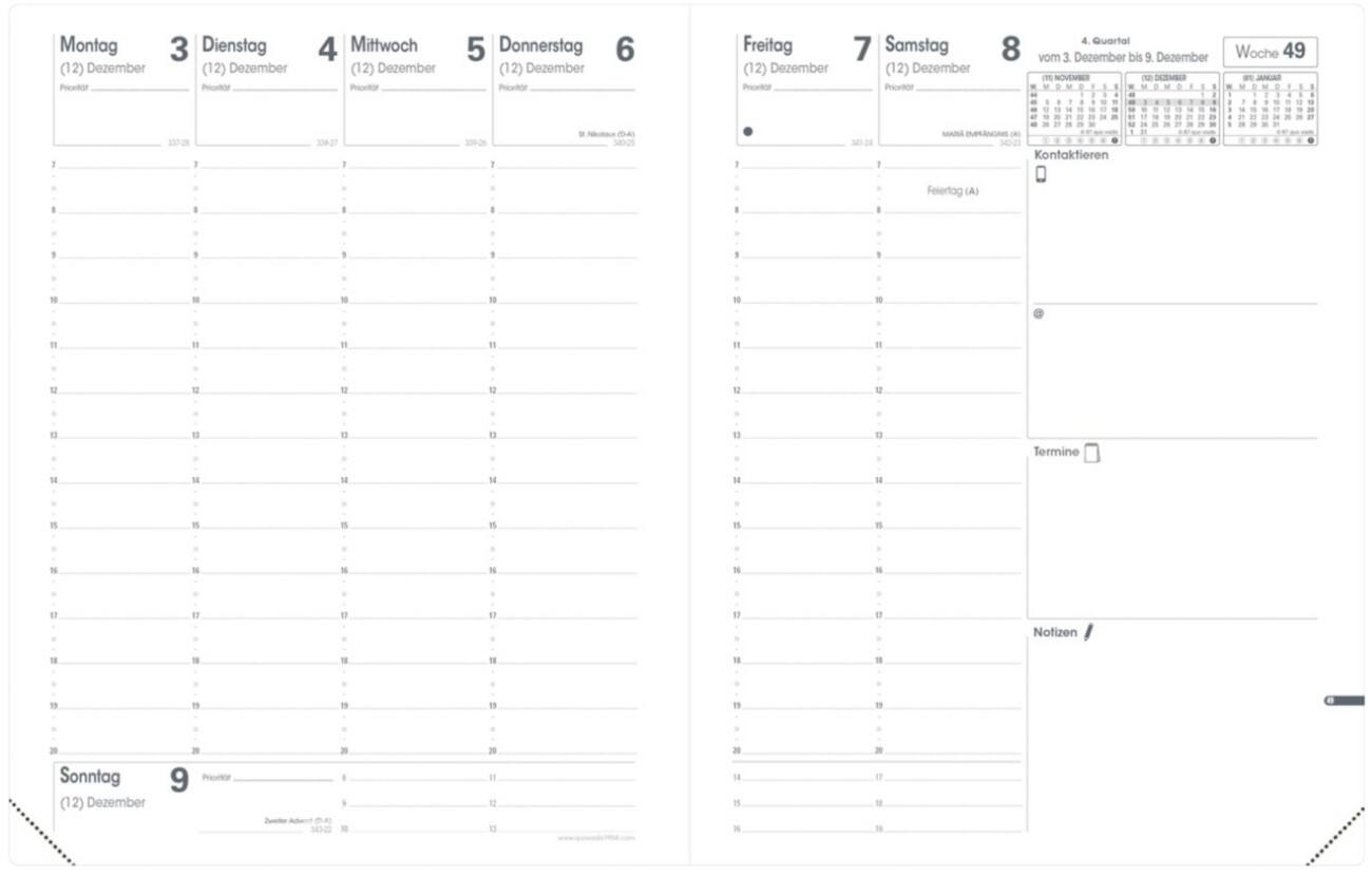 Quo Vadis Buchkalender Nachfüllung Pre 777 DIN A4 1 Woche auf 2 Seiten 2022 Weiß