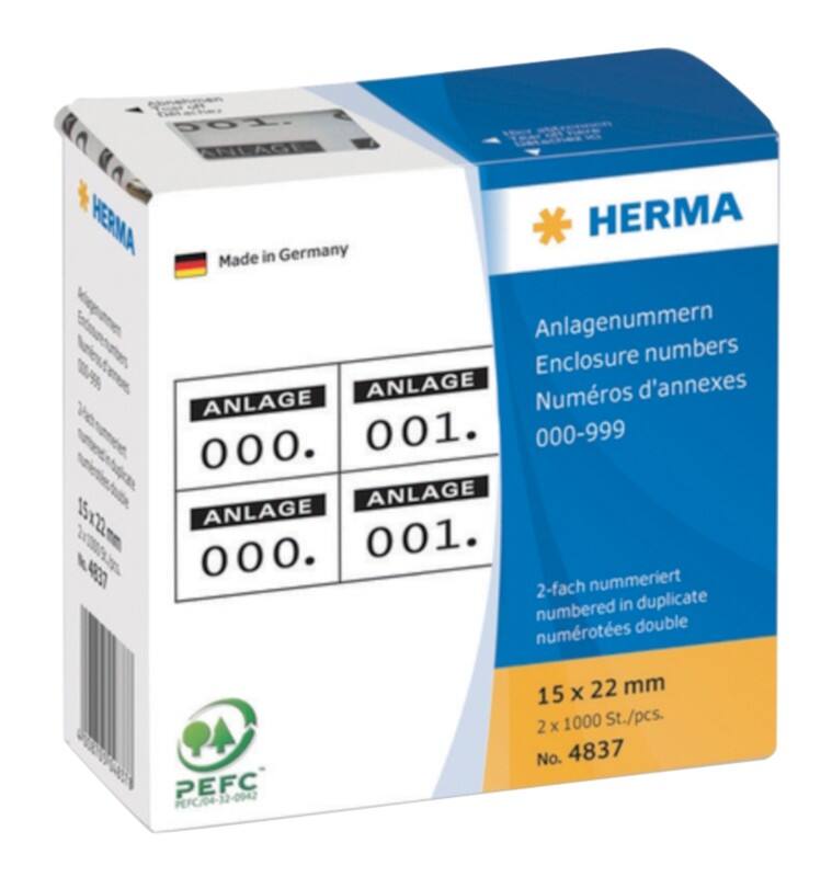 HERMA Nummernetiketten 999 Weiß, Schwarz Rechteckig 2000 Etiketten pro Packung