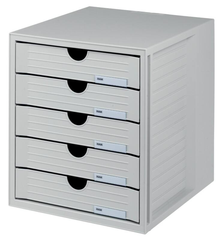 HAN Schubladensystem Kunststoff, PS (Polystyrol) Hellgrau 5 Schübe 27,5 x 33 x 32 cm A4
