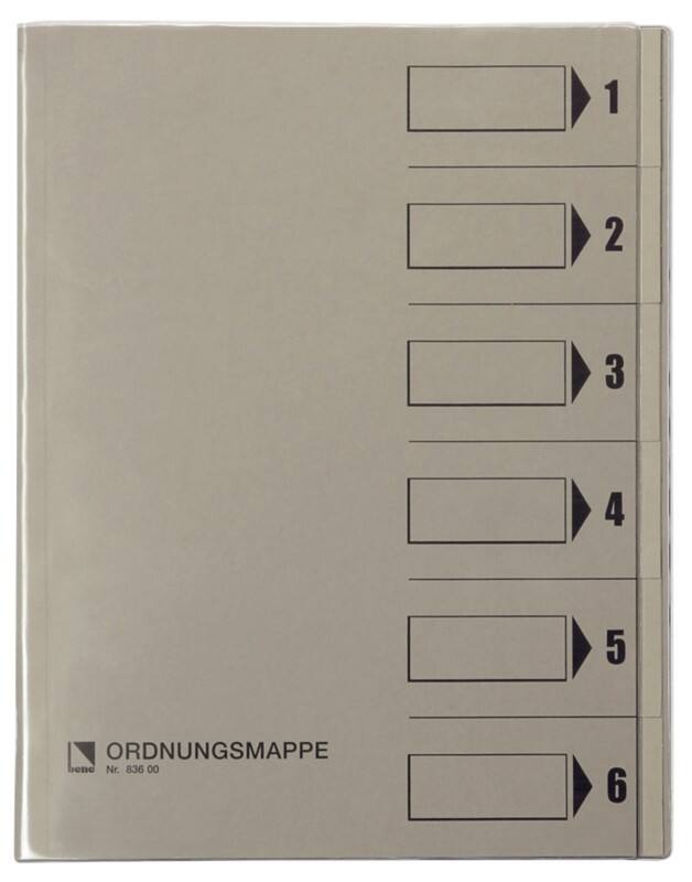 Bene Ordnungsmappe DIN A4 Grau Hartpappe (RC) 6-teilig 24,4 x 31,2 cm