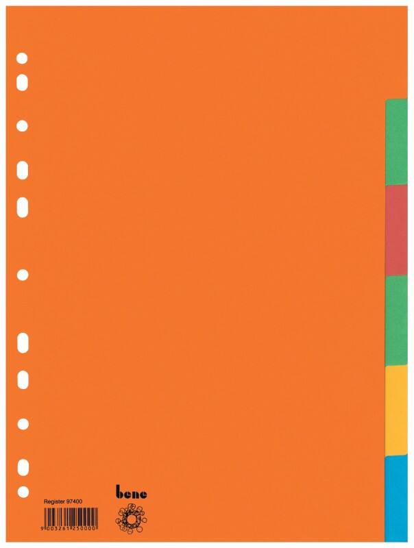 Bene Blanko Register DIN A4 Färbig sortiert 6-teilig Pappkarton 4 Löcher 97400 6 Stück